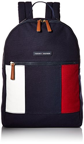 Tommy Hilfiger womens Tommy Hilfiger Backpack for Women Flag Canvas Shoulder Handbag, Tommy Navy, One Size US