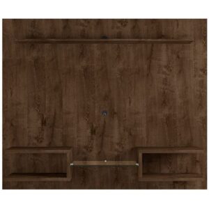 manhattan comfort plaza modern floating wall entertainment center with display shelves, 65.25″, rustic brown