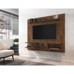 Manhattan Comfort Plaza Modern Floating Wall Entertainment Center with Display Shelves, 65.25", Rustic Brown