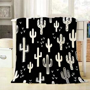 mugod western cactus throw blanket black and white seamless repeat fun western cactus decorative soft warm cozy flannel plush throws blankets for baby toddler dog cat 30 x 40 inch