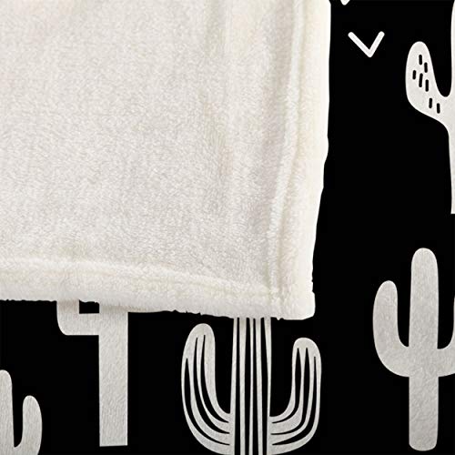 Mugod Western Cactus Throw Blanket Black and White Seamless Repeat Fun Western Cactus Decorative Soft Warm Cozy Flannel Plush Throws Blankets for Baby Toddler Dog Cat 30 X 40 Inch