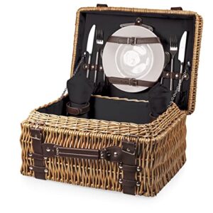 picnic time champion picnic basket for 2, large wicker hamper set with cutlery service kit (black with brown accents)