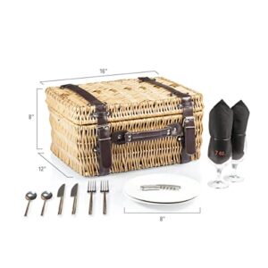 PICNIC TIME Champion Picnic Basket for 2, Large Wicker Hamper Set with Cutlery Service Kit (Black with Brown Accents)