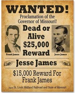 jesse james wanted art print- 11×14 unframed print – makes a great man cave decor and gift under $15 for westerns fans