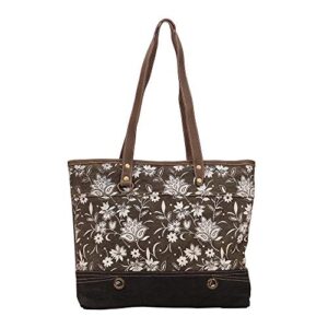 myra bag dawn upcycled canvas & leather tote bag s-1443