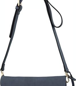 B BRENTANO Vegan Fashion Double-Flap Wristlet Clutch Crossbody Handbag (Navy(N))