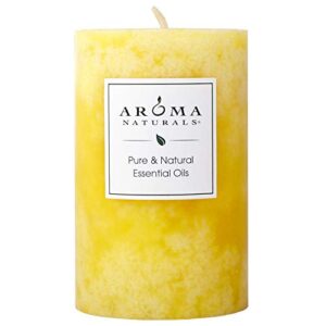 aroma naturals essential oil orange and lemongrass scented pillar candle, ambiance, 2.5 inch x 4 inch, yellow