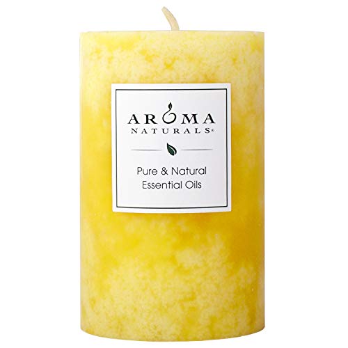 Aroma Naturals Essential Oil Orange and Lemongrass Scented Pillar Candle, Ambiance, 2.5 inch x 4 inch, Yellow