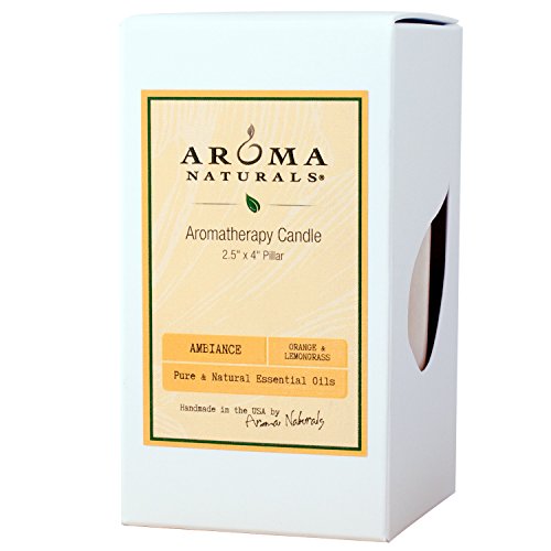 Aroma Naturals Essential Oil Orange and Lemongrass Scented Pillar Candle, Ambiance, 2.5 inch x 4 inch, Yellow