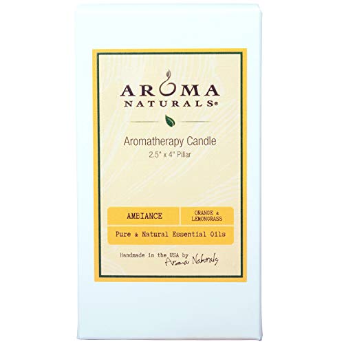 Aroma Naturals Essential Oil Orange and Lemongrass Scented Pillar Candle, Ambiance, 2.5 inch x 4 inch, Yellow