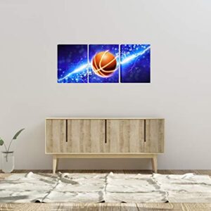 3 Panel Blue Lightning Basketball Camvas Wall Art Paintings for Boys Room Decals,Framed,12x16inchx3 (Blue Basketball)