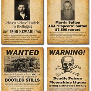 Bootleggers Wanted Posters Art Prints - Set of Four Photos (8x10) Unframed - Makes a Great Bar and Drinking Establishment Decor and Gift Under $20 for Home Brewers