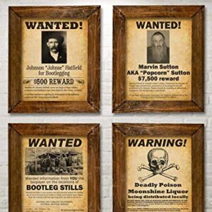 Bootleggers Wanted Posters Art Prints - Set of Four Photos (8x10) Unframed - Makes a Great Bar and Drinking Establishment Decor and Gift Under $20 for Home Brewers