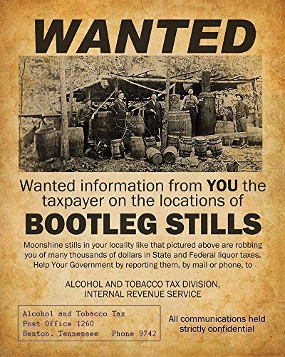 Bootleggers Wanted Posters Art Prints - Set of Four Photos (8x10) Unframed - Makes a Great Bar and Drinking Establishment Decor and Gift Under $20 for Home Brewers