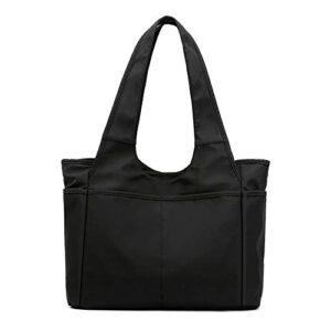 lavogel multi pocket tote shoulder bag multi-function nylon shoulder handbag travel purse bags for women (01-black)