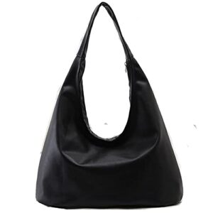 dayfine vintage hobo bags for women single shoulder bag soft vegan leather handbags and purses ladies casual zip handbag size-black
