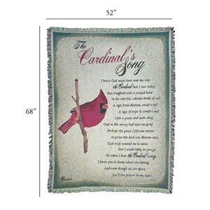 Dicksons The Cardinal's Song Poem on Green 52 x 68 All Cotton Tapestry Throw Blanket