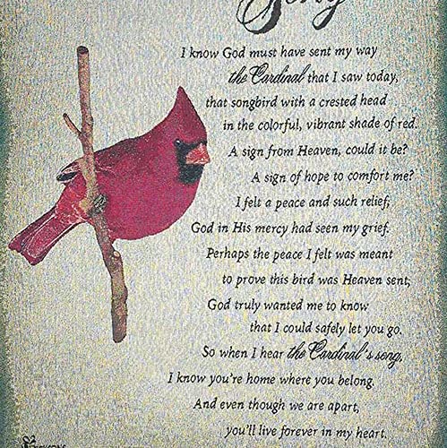 Dicksons The Cardinal's Song Poem on Green 52 x 68 All Cotton Tapestry Throw Blanket