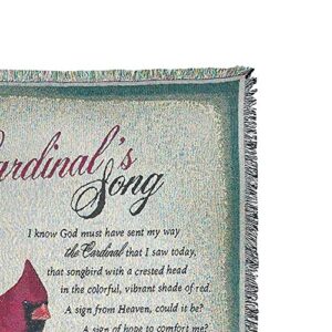 Dicksons The Cardinal's Song Poem on Green 52 x 68 All Cotton Tapestry Throw Blanket