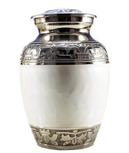 esplanade cremation urn memorial container jar pot | metal burial urns | keepsake for ashes | brass – white – 6″ inches (medium)