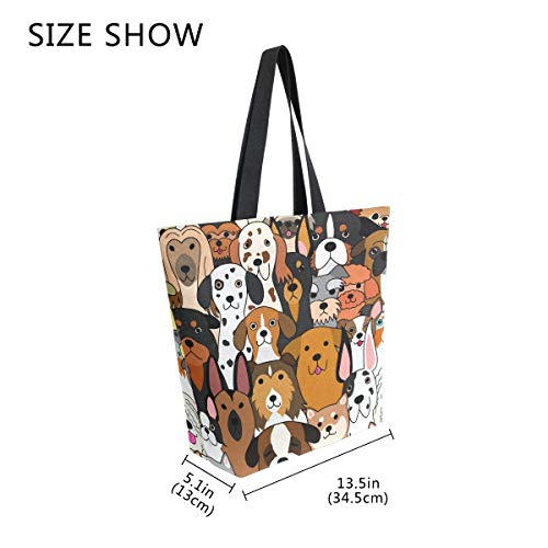 ALAZA Large Canvas Tote Bag Cute Doodle Dog Print Animal Shopping Shoulder Handbag with Small Zippered Pocket