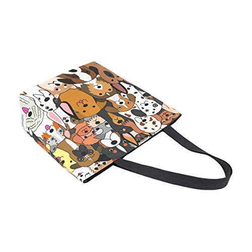 ALAZA Large Canvas Tote Bag Cute Doodle Dog Print Animal Shopping Shoulder Handbag with Small Zippered Pocket