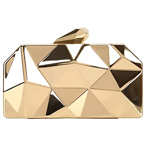 Fawziya Polygon Clutch Purses For Women Metallic Evening Bags-Gold