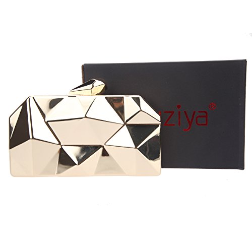 Fawziya Polygon Clutch Purses For Women Metallic Evening Bags-Gold