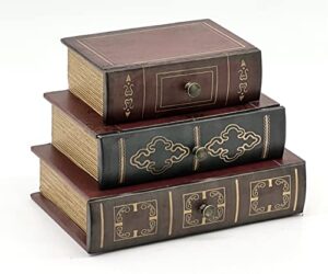 bellaa decorative book box with drawers hidden storage retro antiques vintage flux leather wooden boxes 8 by 6 inches