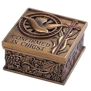 confirmed in christ dove bronze tone 2.75 x 2.75 resin stone memory trinket box
