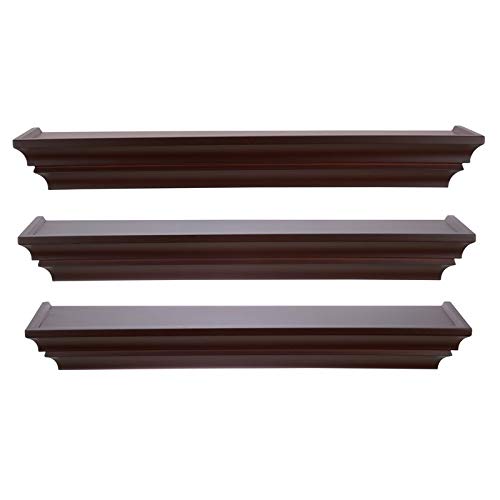 Pemberly Row Madison Contoured Floating Wall Shelf Espresso 24Inch Set of 3 MDF