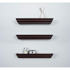 Pemberly Row Madison Contoured Floating Wall Shelf Espresso 24Inch Set of 3 MDF