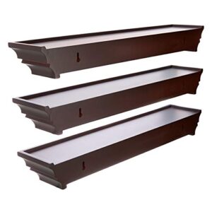 Pemberly Row Madison Contoured Floating Wall Shelf Espresso 24Inch Set of 3 MDF