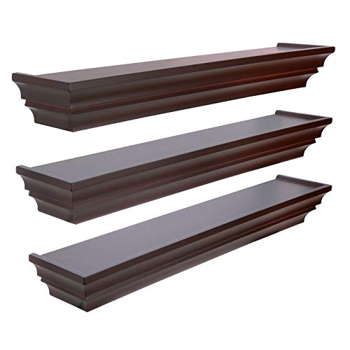 Pemberly Row Madison Contoured Floating Wall Shelf Espresso 24Inch Set of 3 MDF