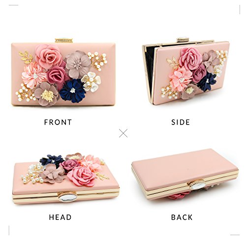 Milisente Evening Bag for Women, Flower Wedding Evening Clutch Purse Bride Floral Clutch Bag (Light Pink)