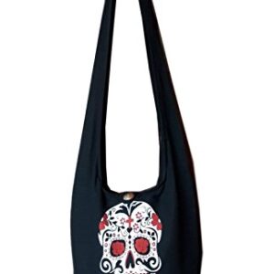 BTP! Skull Punk Rock Hippie Hobo Thai Cotton Sling Crossbody Bag Messenger Purse (Sugar Skull SK10)