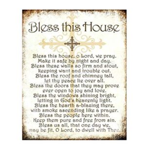 “bless this house, o lord, we pray- distressed parchment print- 8 x 10” wall art- ready to frame. traditional script design-home décor- kitchen décor- christian gifts. inspirational prayer for all.