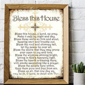 "Bless This House, O Lord, We Pray- Distressed Parchment Print- 8 x 10" Wall Art- Ready to Frame. Traditional Script Design-Home Décor- Kitchen Décor- Christian Gifts. Inspirational Prayer For All.