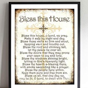 "Bless This House, O Lord, We Pray- Distressed Parchment Print- 8 x 10" Wall Art- Ready to Frame. Traditional Script Design-Home Décor- Kitchen Décor- Christian Gifts. Inspirational Prayer For All.