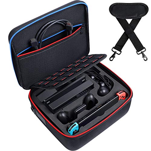 Kootek Carrying Case for Nintendo Switch and Switch OLED Model 2021, Hard Shell Travel Cases with 21 Games Storage Slots, Shoulder Strap, Storage for Switch Console, Pro Controller, Switch Dock