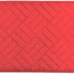 Basket Woven Pattern Rug, Non-Skid Home, Kitchen, Floor Mat, Comfortable Standing and Entrance Rug, 17" x 28" (Red)