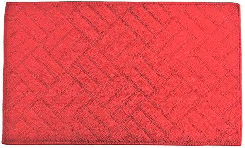 Basket Woven Pattern Rug, Non-Skid Home, Kitchen, Floor Mat, Comfortable Standing and Entrance Rug, 17" x 28" (Red)