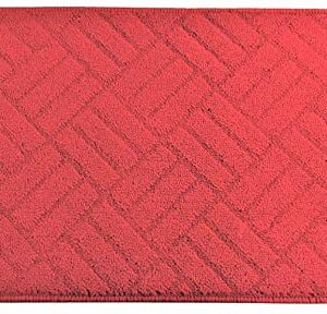 Basket Woven Pattern Rug, Non-Skid Home, Kitchen, Floor Mat, Comfortable Standing and Entrance Rug, 17" x 28" (Red)