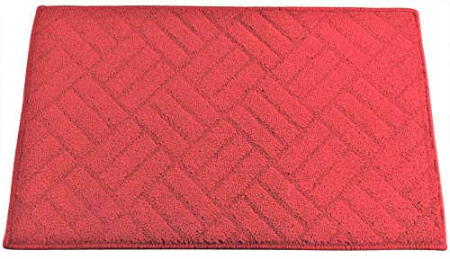 Basket Woven Pattern Rug, Non-Skid Home, Kitchen, Floor Mat, Comfortable Standing and Entrance Rug, 17" x 28" (Red)