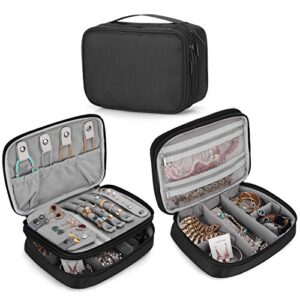 teamoy travel jewelry organizer case, storage bag holder for necklace, earrings, rings, watch and more, high capacity and compact,black