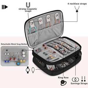 Teamoy Travel Jewelry Organizer Case, Storage Bag Holder for Necklace, Earrings, Rings, Watch and More, High Capacity and Compact,Black