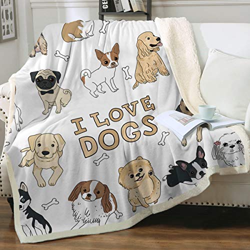 Sleepwish Puppy Dog Design Sherpa Blanket Cute Cartoon Pet Fleece Throw Blanket Super Soft Fuzzy Reversible Plush Blankets for Bed Sofa Twin (60" X 80")