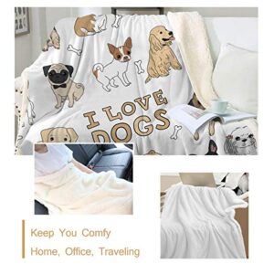 Sleepwish Puppy Dog Design Sherpa Blanket Cute Cartoon Pet Fleece Throw Blanket Super Soft Fuzzy Reversible Plush Blankets for Bed Sofa Twin (60" X 80")