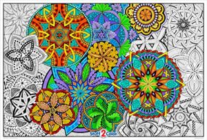 stuff2color giant coloring poster mandala madness for kids and adults – great for family time, girls, boys, arts and crafts, adults, care facilities, schools and group activities (1 pack)