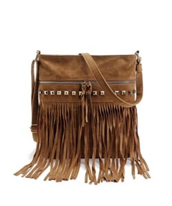 rarityus women faux suede crossbody shoulder bag fringe weave tassel messenger handbag